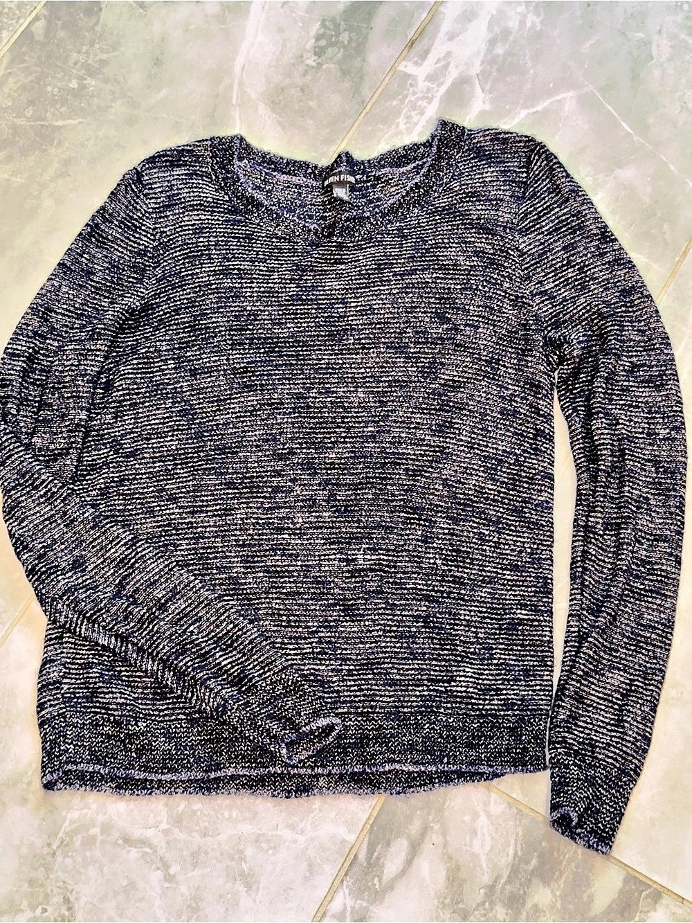 Eileen Fisher Textured Crewneck Sweater Blue & Black XS NWT